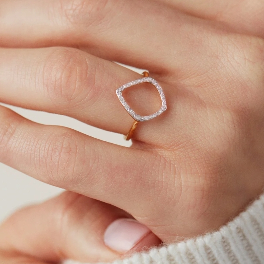 Monica Vinader Gold and Silver Riva Kite Diamond Ring.  # 300 - Picture 2 of 14